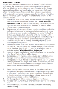 Owens Corning Warranty Exclusions