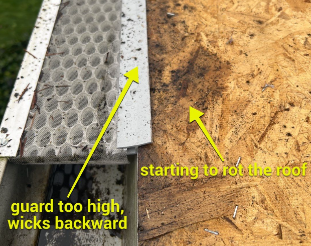 Cheap Gutter Guard Poor Installation Means Roofedge Water Damage Seattle Roofsmart