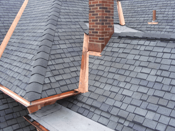 copper flashings in valleys and chimney