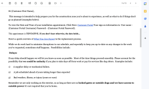 Pre Job Customer Email