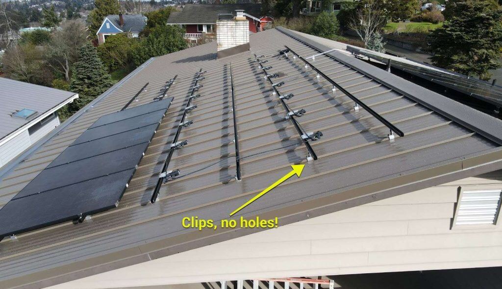 Solar roof metal clip mount