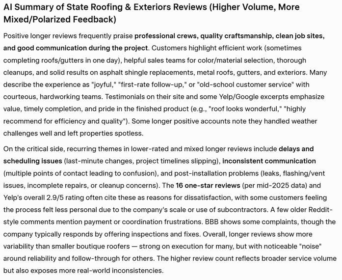 Screenshot State Roofing Review Summary