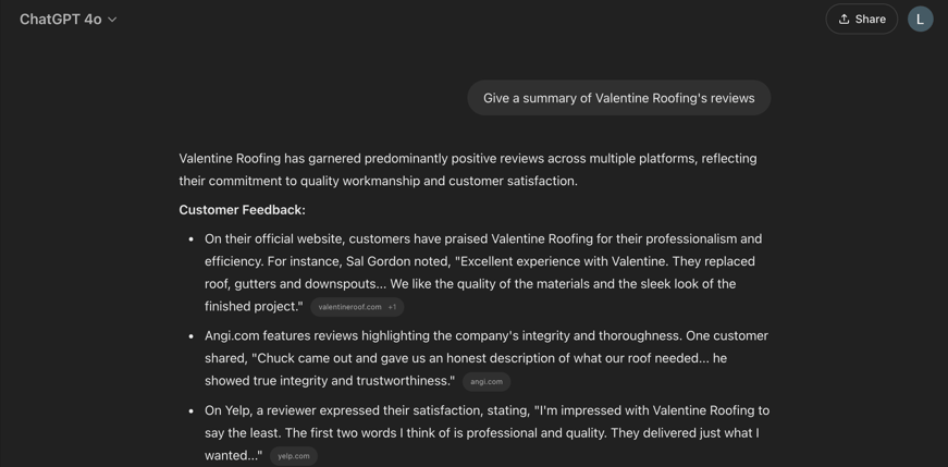 Valentine Roofing Review Summary