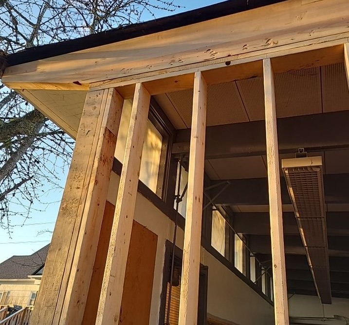 new wall with glulam beam