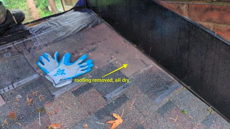 dry roof at chimney flashing