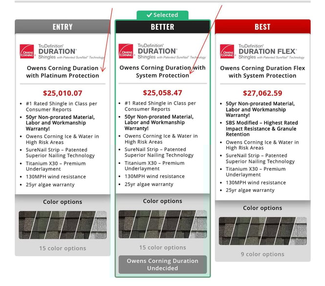 valentine roofing proposal warrranty packages