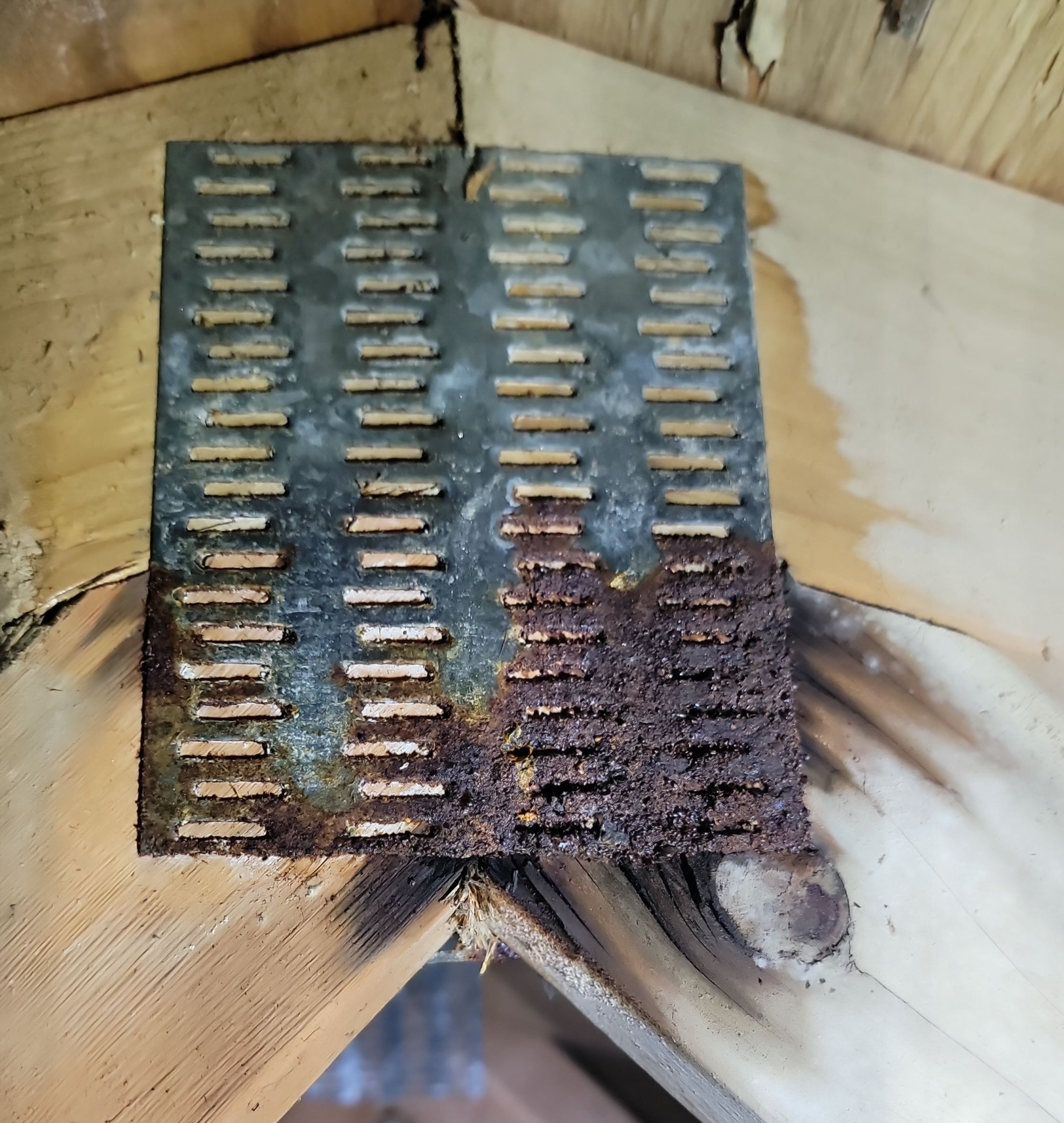 rusty press plate on truss