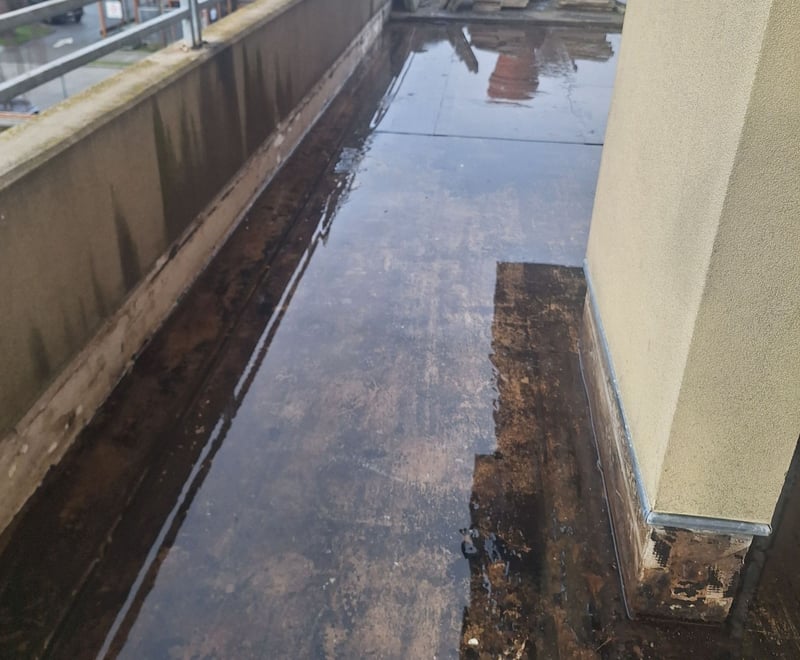 water pooling on the deck