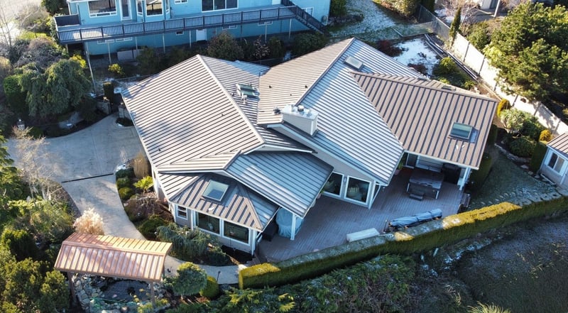 standing seam metal in weathered copper